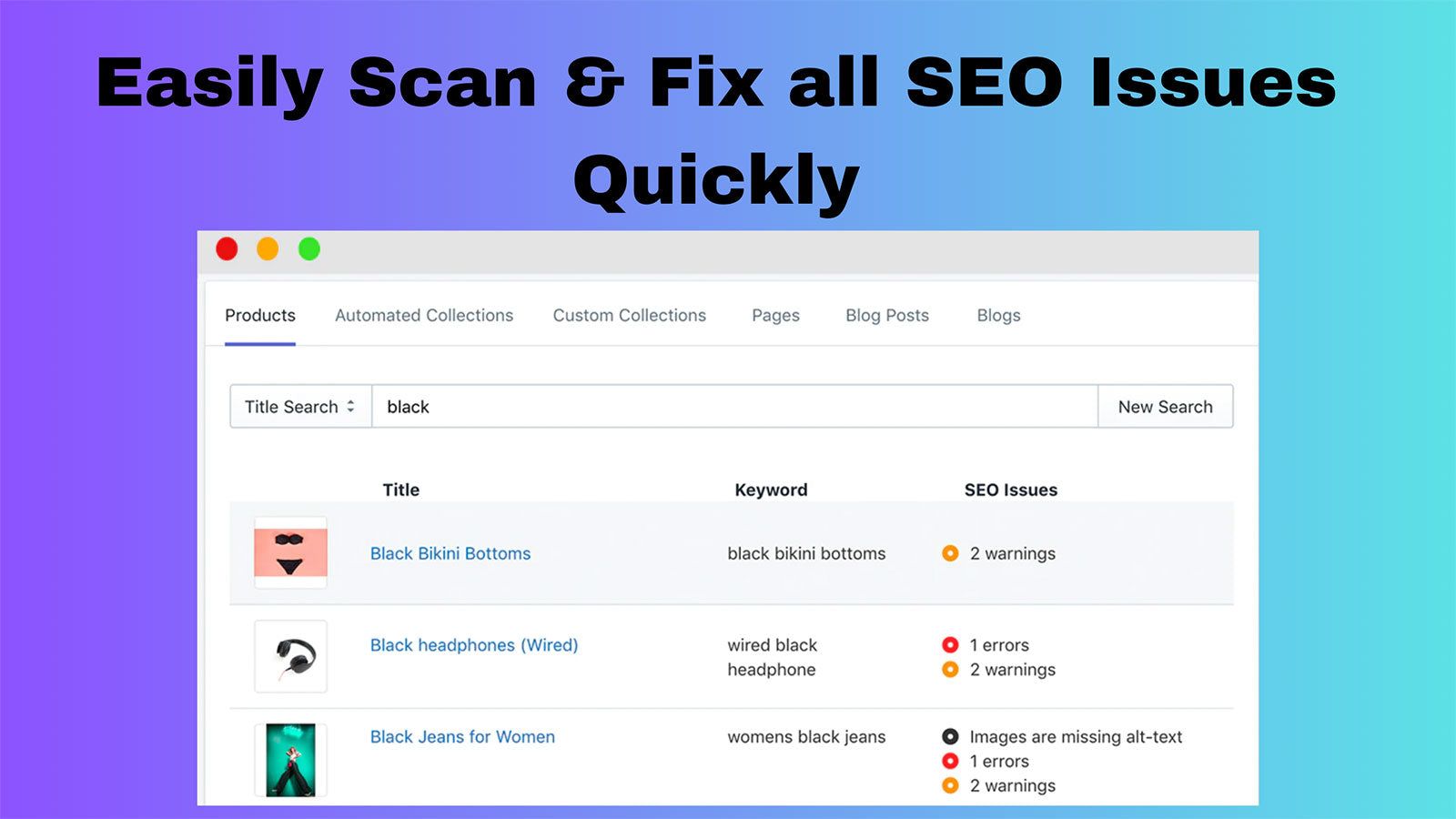 Shopify seo app scanner tool seo issues json-ld structured data