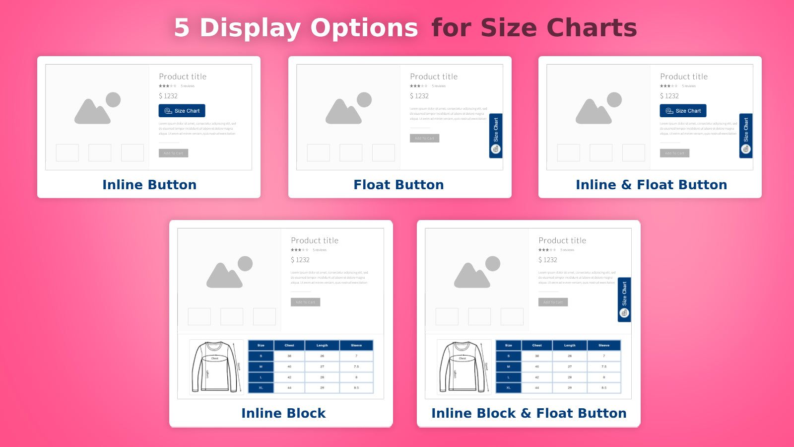 Shopify Size Guide Display options: Floating, Inline, or Block