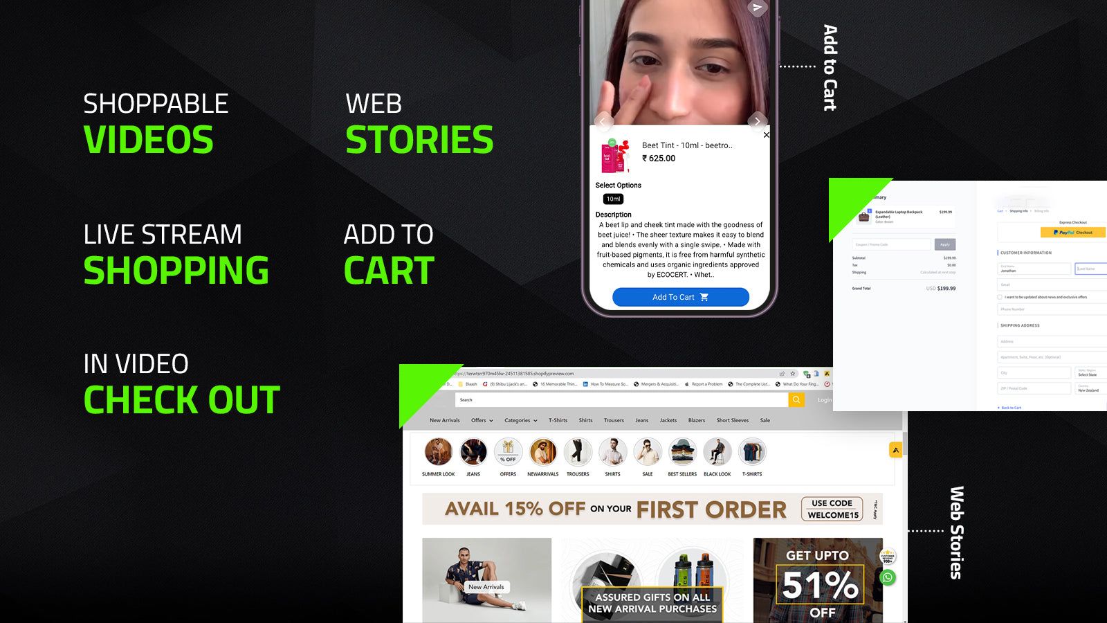 Shoppable Videos, Web Stories & Live Stream Shopping