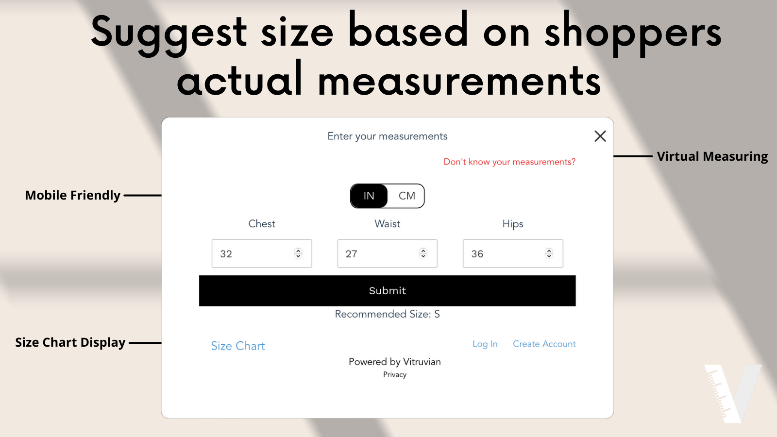 Shoppers get suggested a size based on their actual measurements