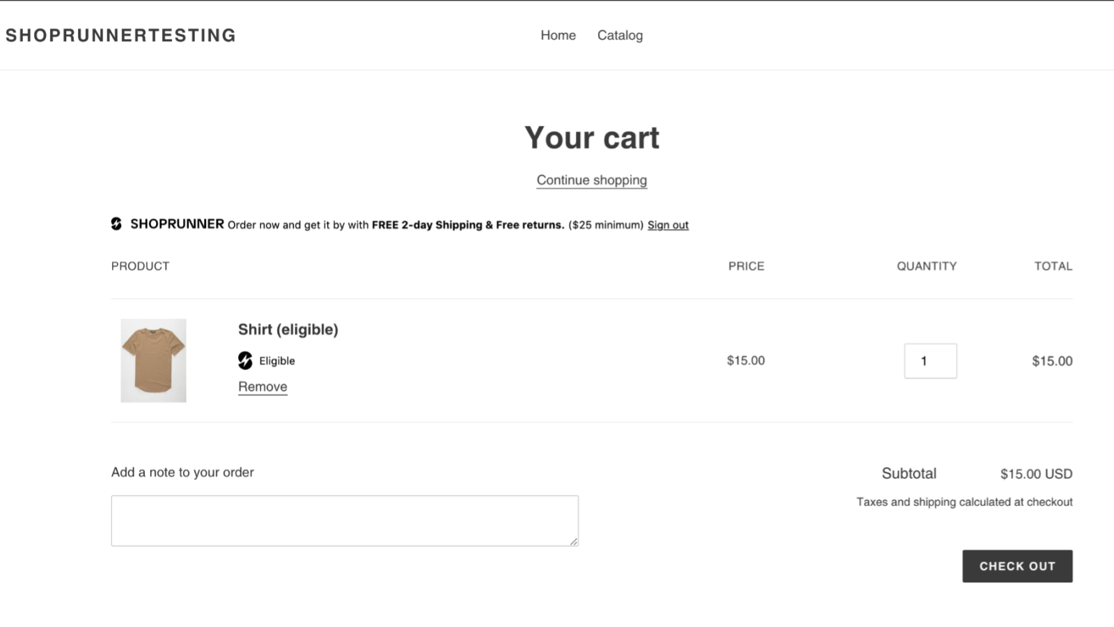 ShopRunner Call to Action on Cart Page