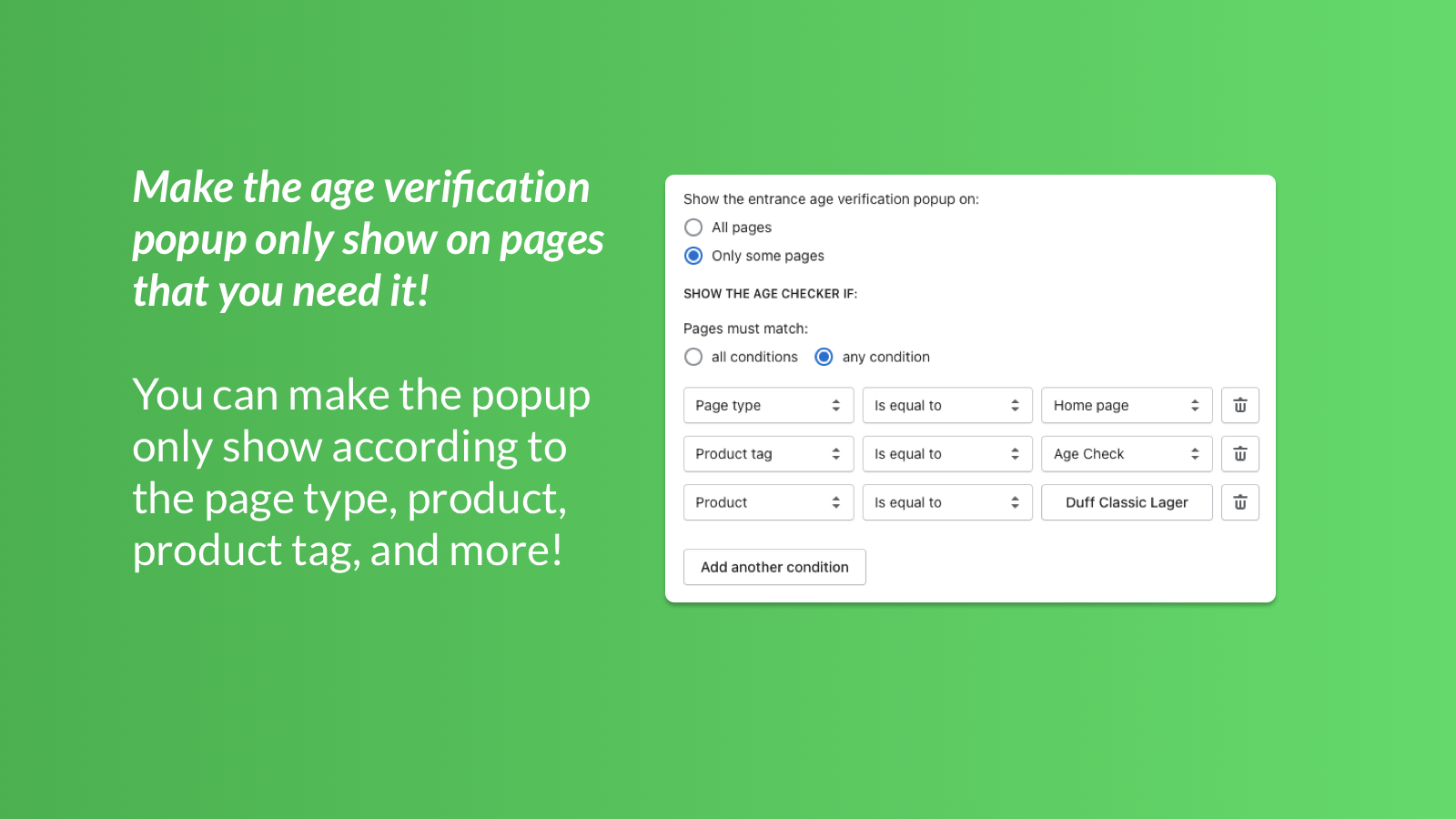 Show age verification popup only on pages that you need it