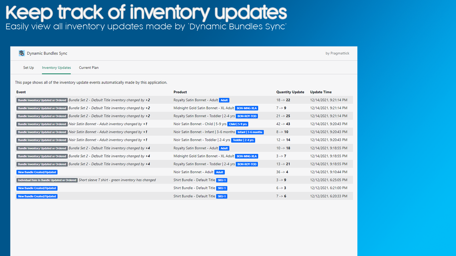 Show bundles inventory change history