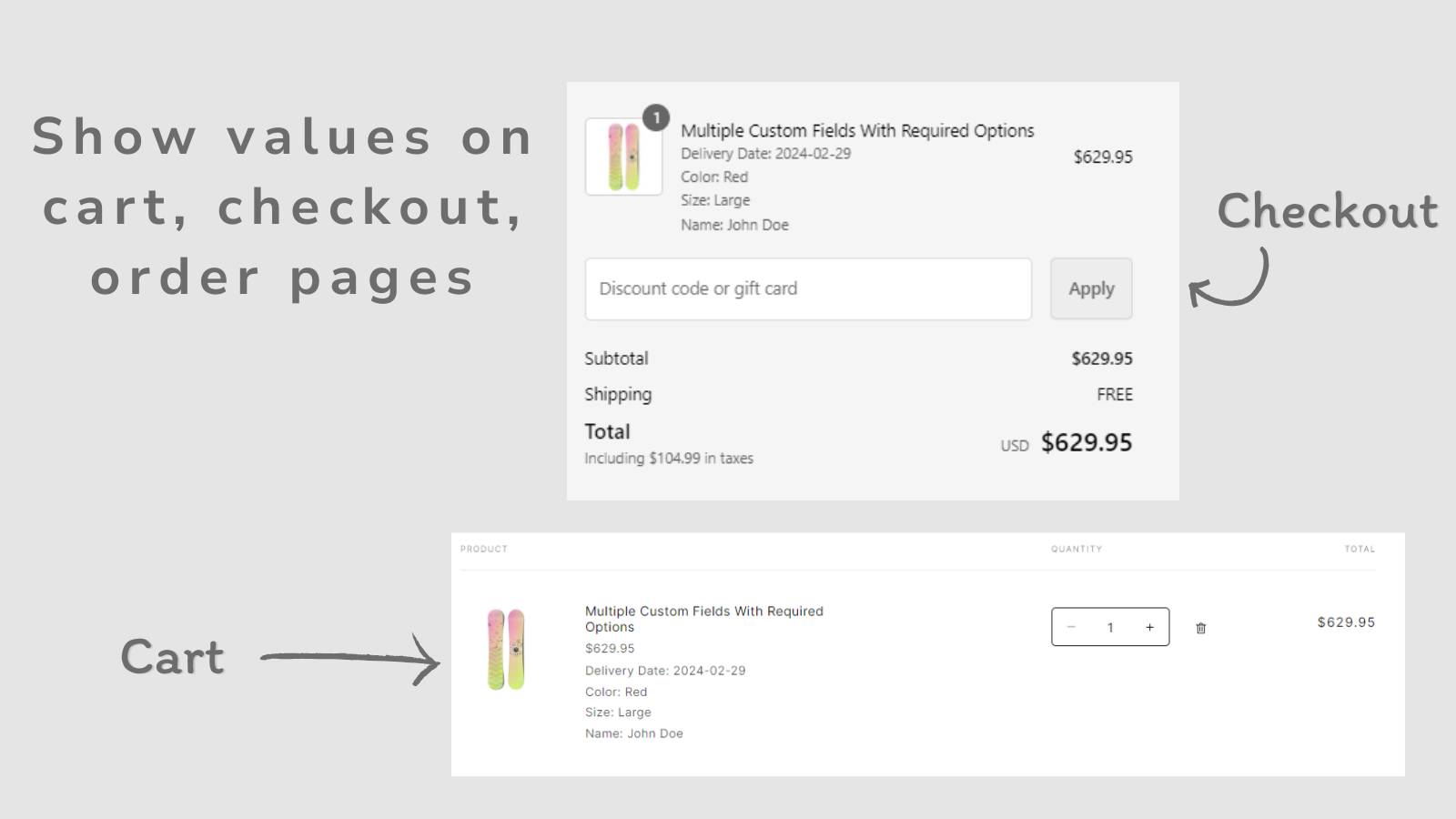 show custom texbox field values on cart,checkout and order pages