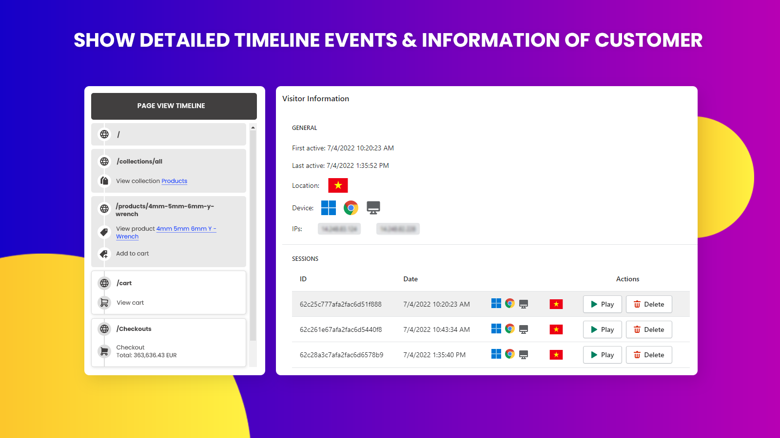 Show Detailed Timeline Events & Information Of Your Customers