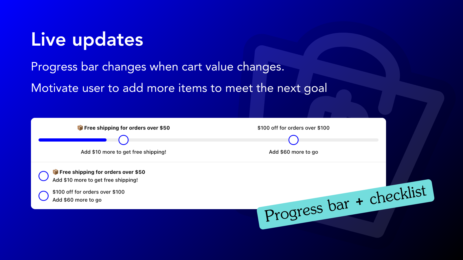 Show live updates using progress bar as cart value changes