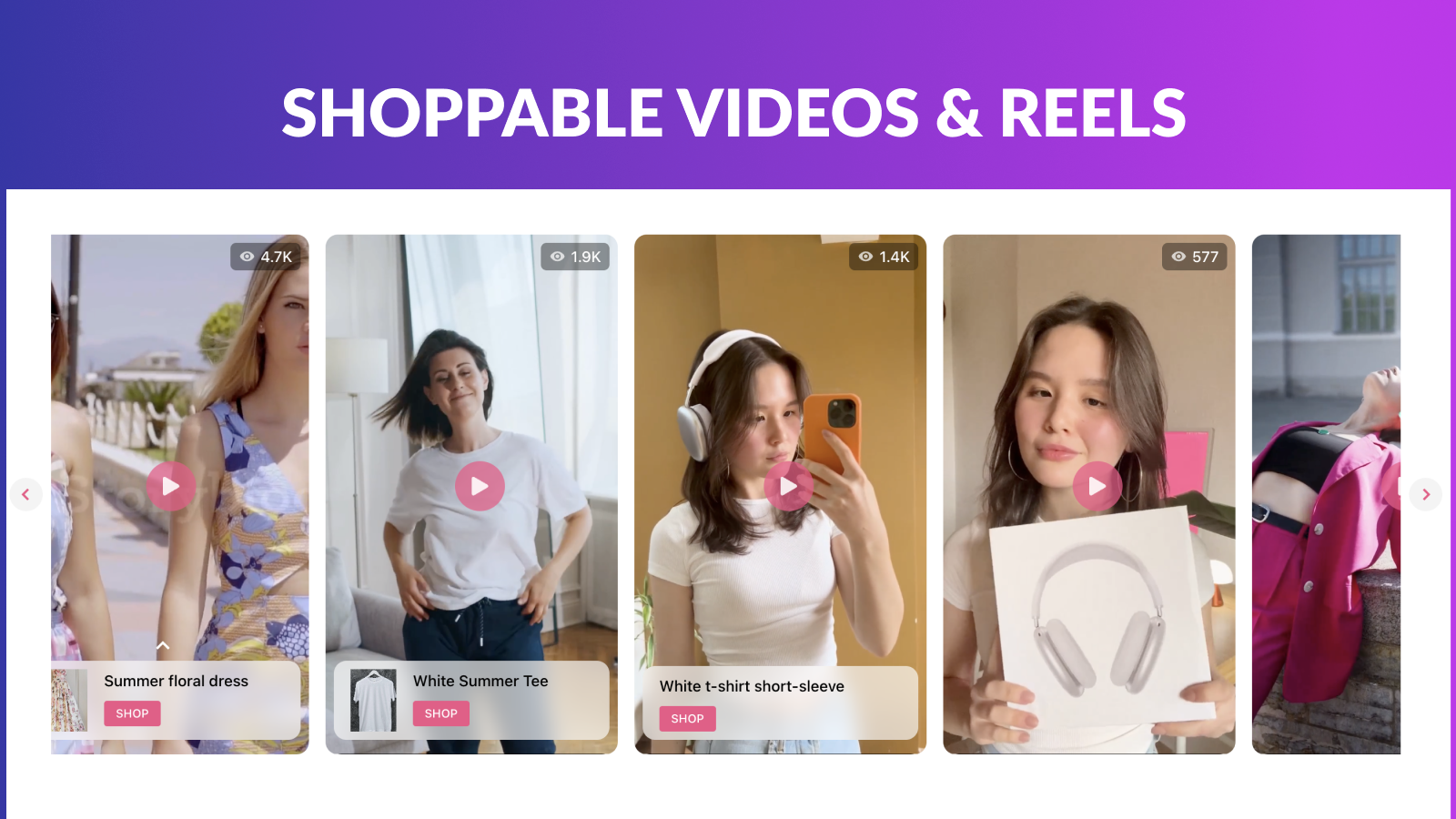 Showcase reels in a shoppable feed