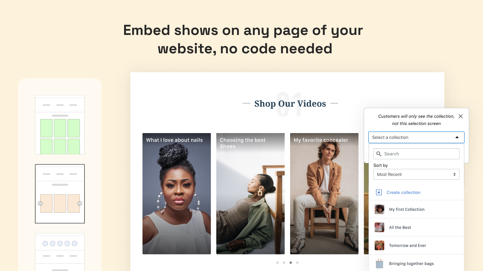 Showday: Embed shows on any page of your website, no code needed
