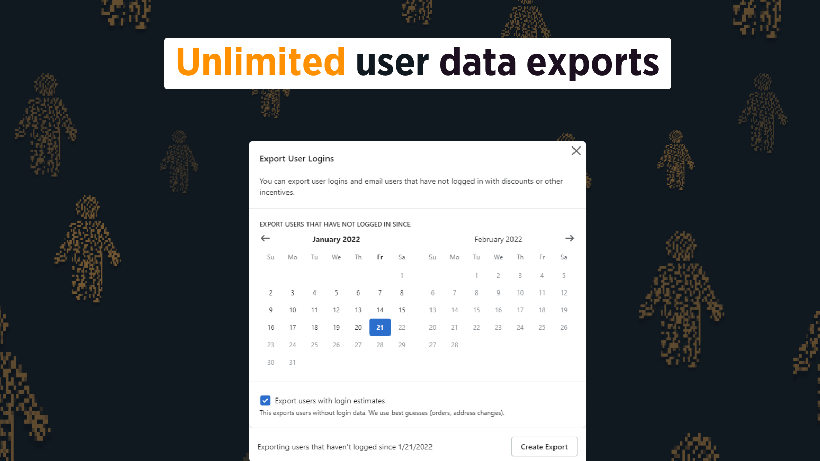 shows an export modal with a daterange