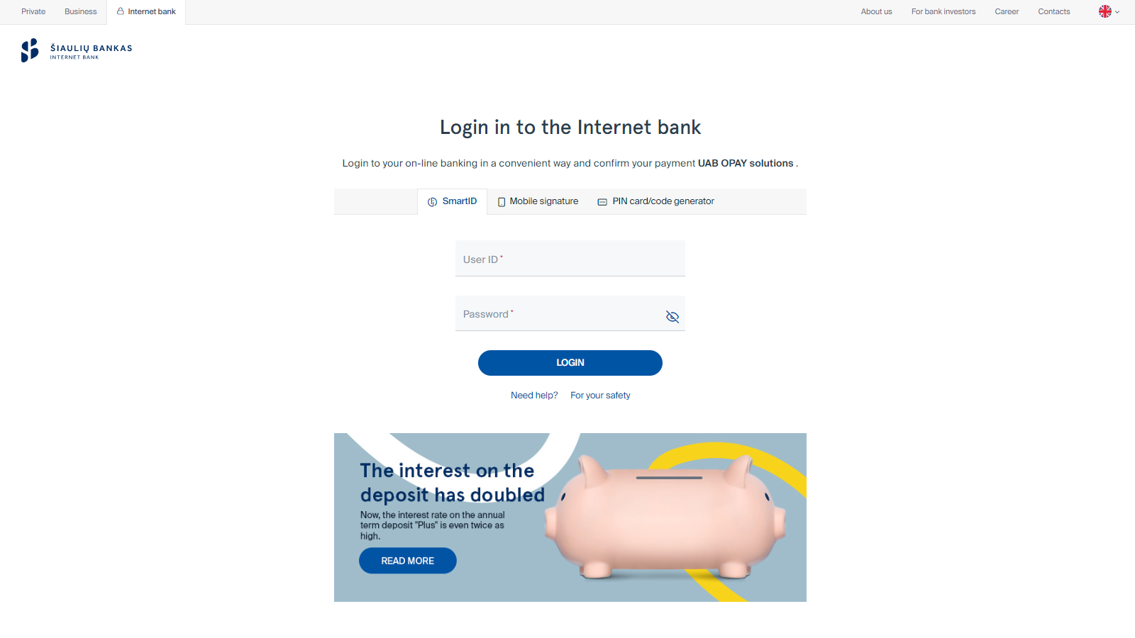 Šiaulių bankas payment page