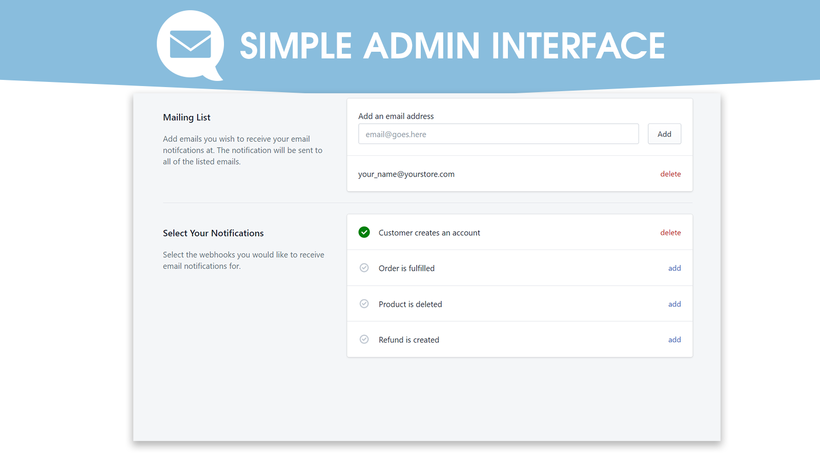 Simple admin interface