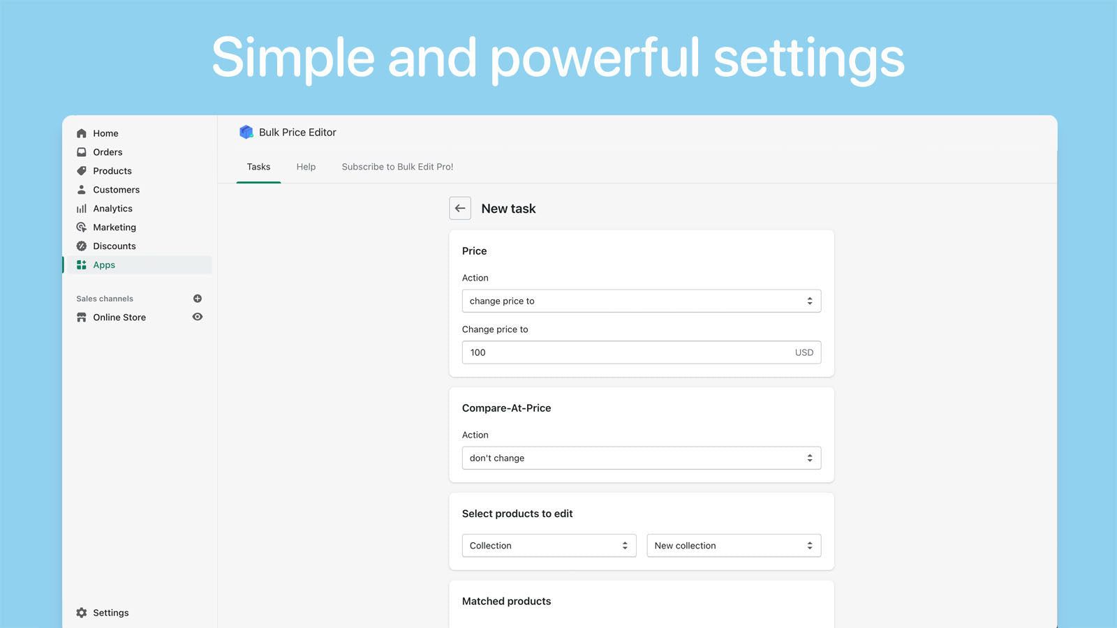Simple and powerful settings for task