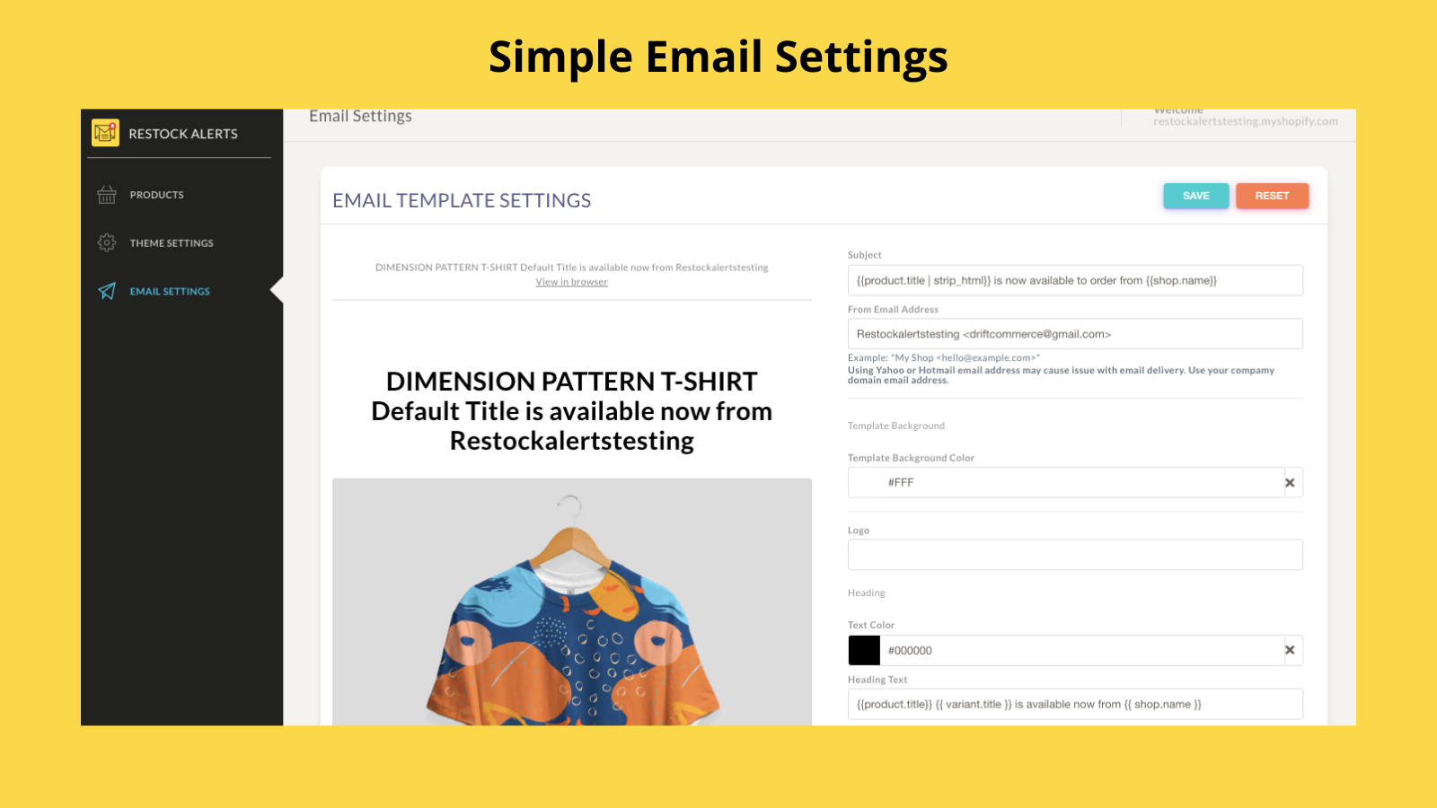 Simple Email Settings