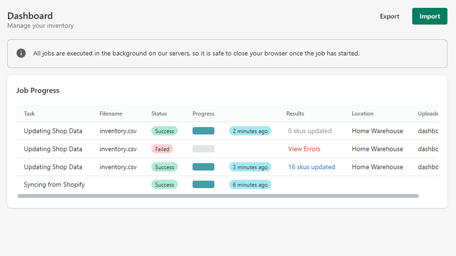 Simple Inventory Dashboard