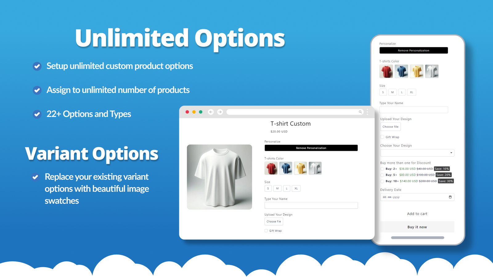 Simple setup of unlimited custom product options 