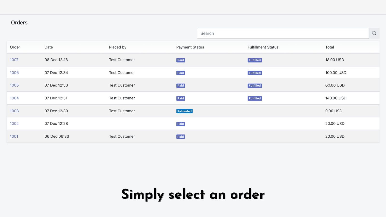 simply select an order