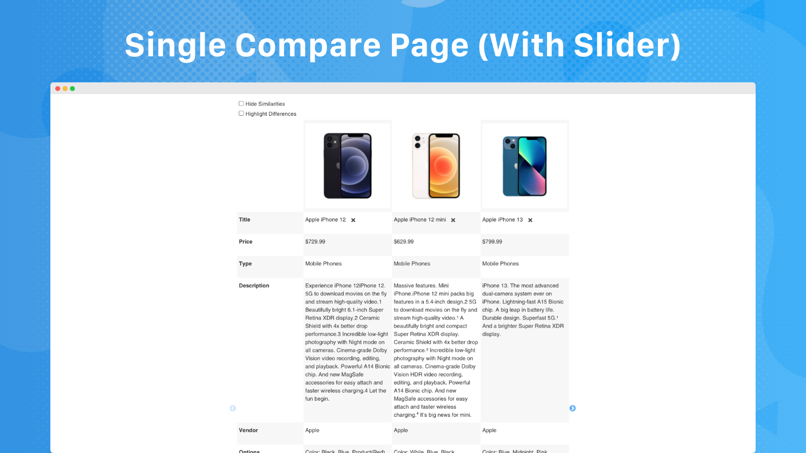 Single Compare Page (With Slider)