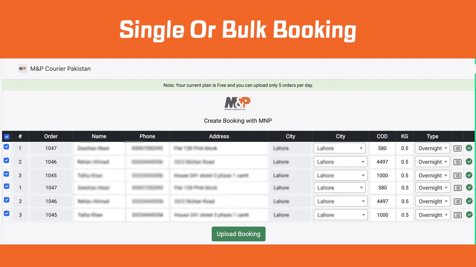Single or Bulk Booking