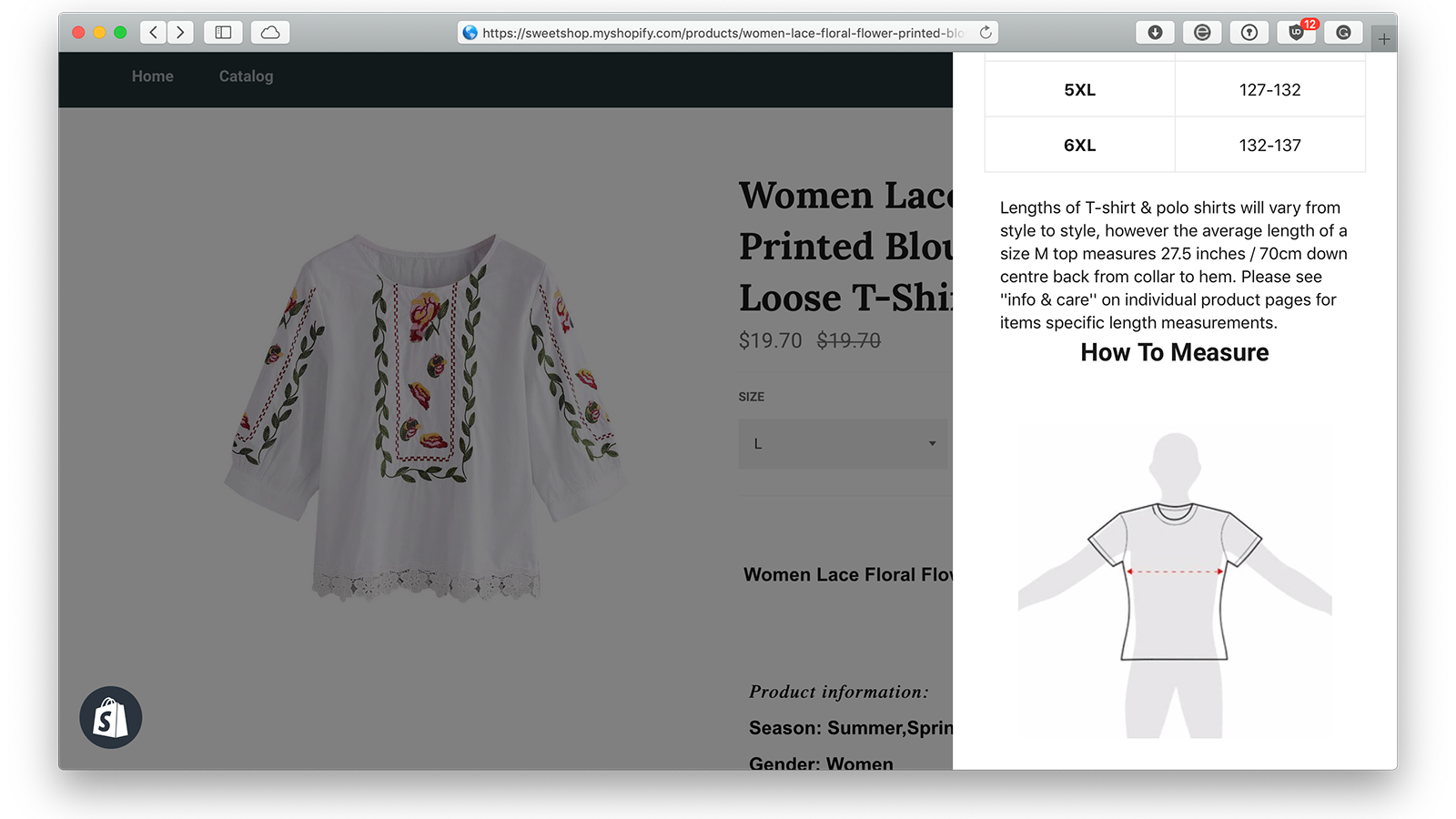 Sizing Guide widget for clothing size matters, Guide des tailles