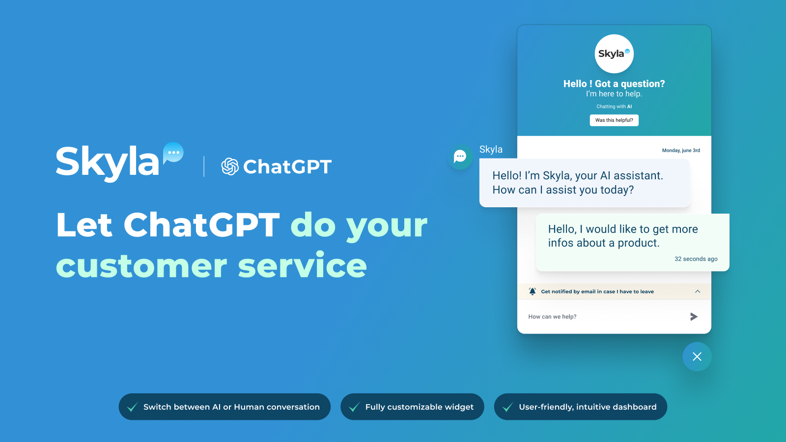 Skyla - ChatGPT-powered Customer Service Live Chat