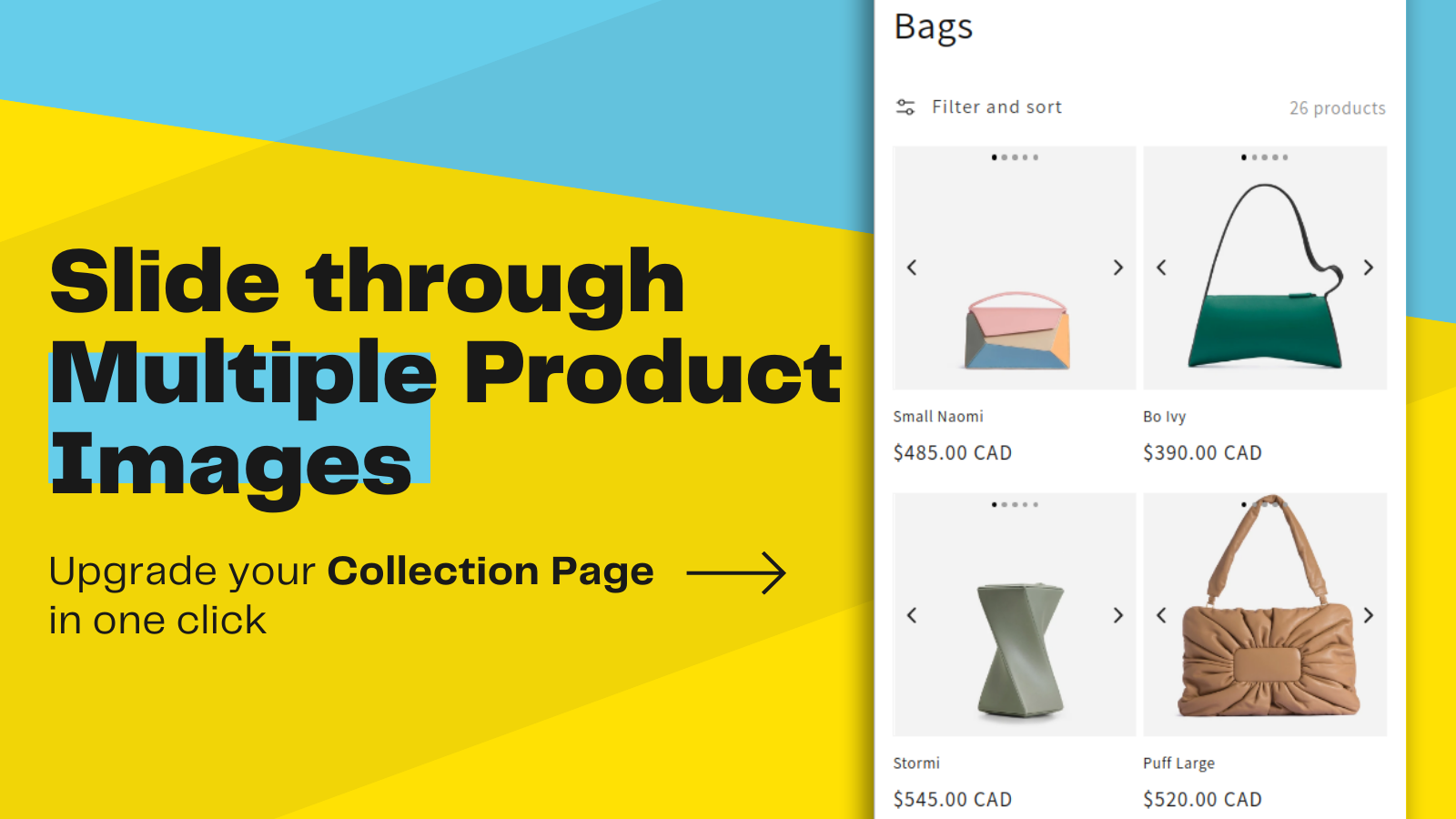 Slider for collection page product images, change image on hover