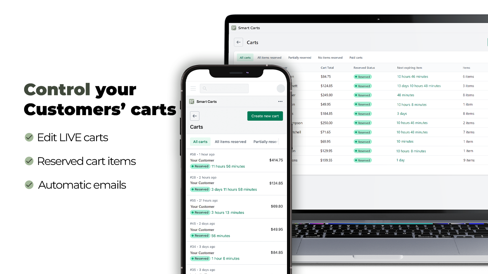 Smart Carts - Edit/Reserve carts, automated emails Simplify Apps