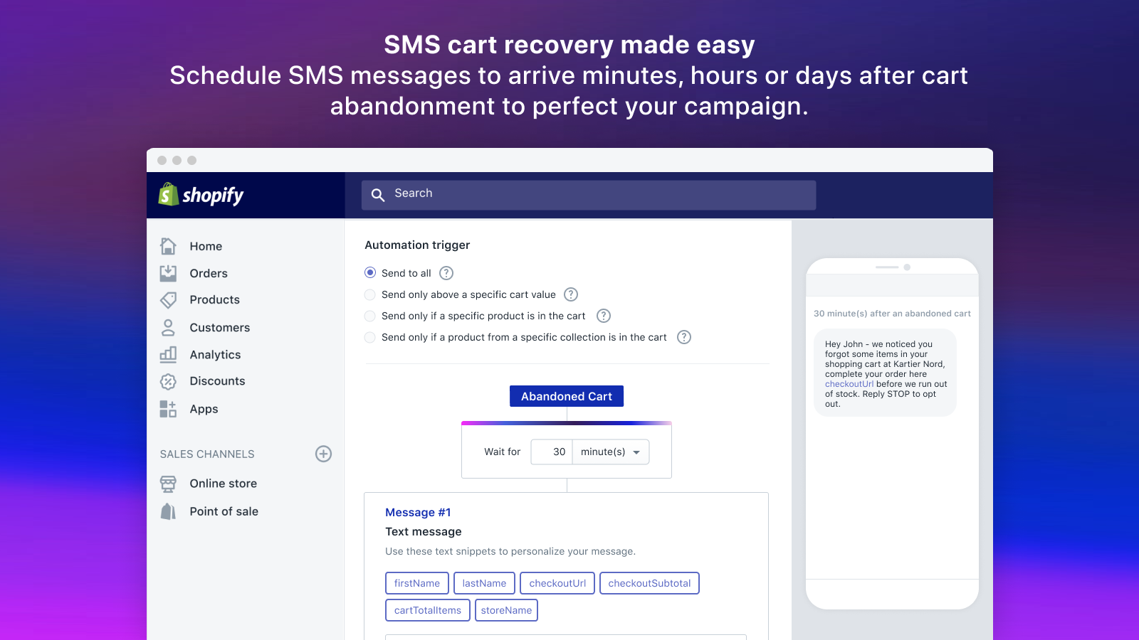 SMS Bear Recover abandoned carts with automated SMS drip
