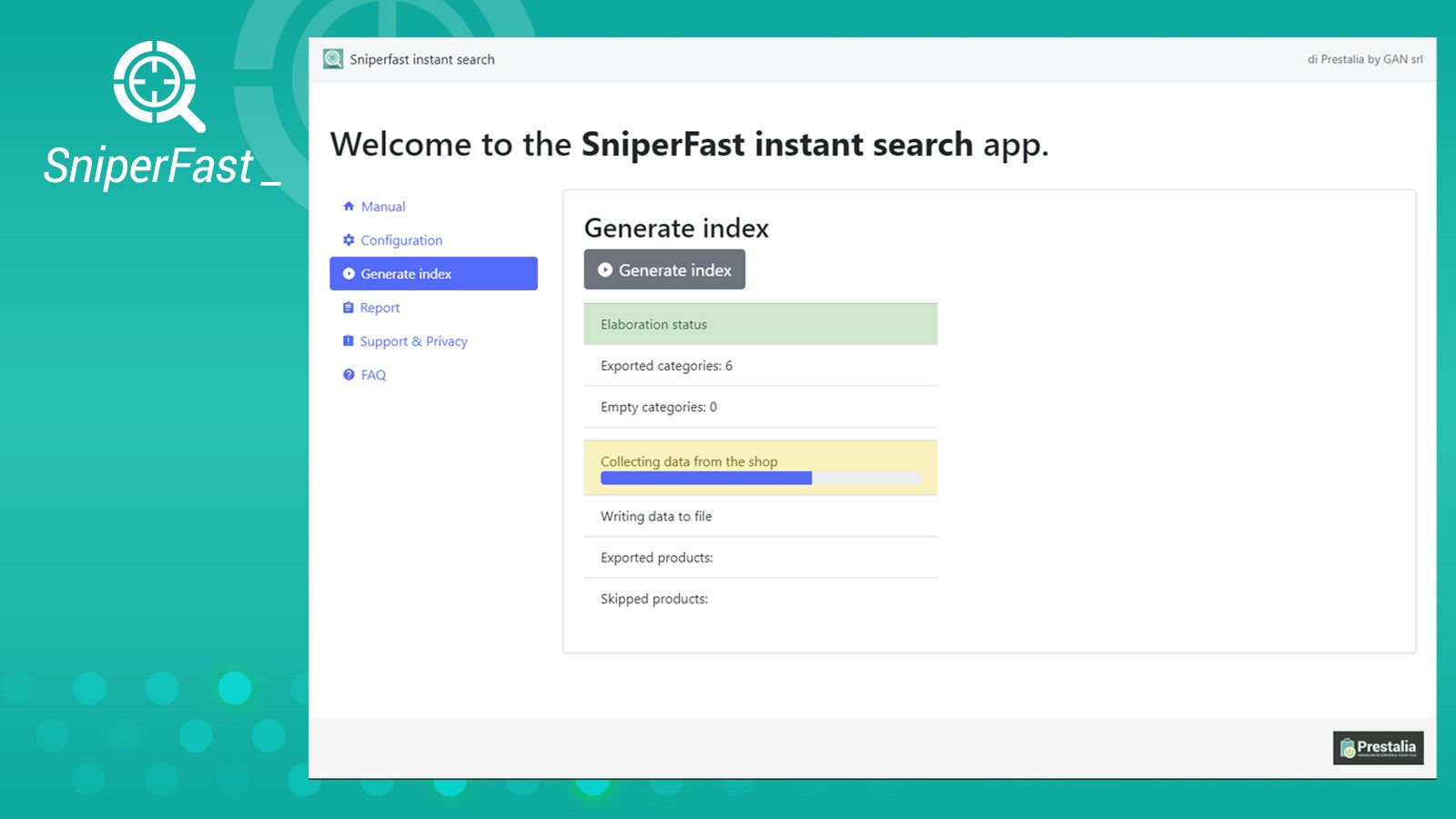 Sniperfast instant site search Shopify backoffice