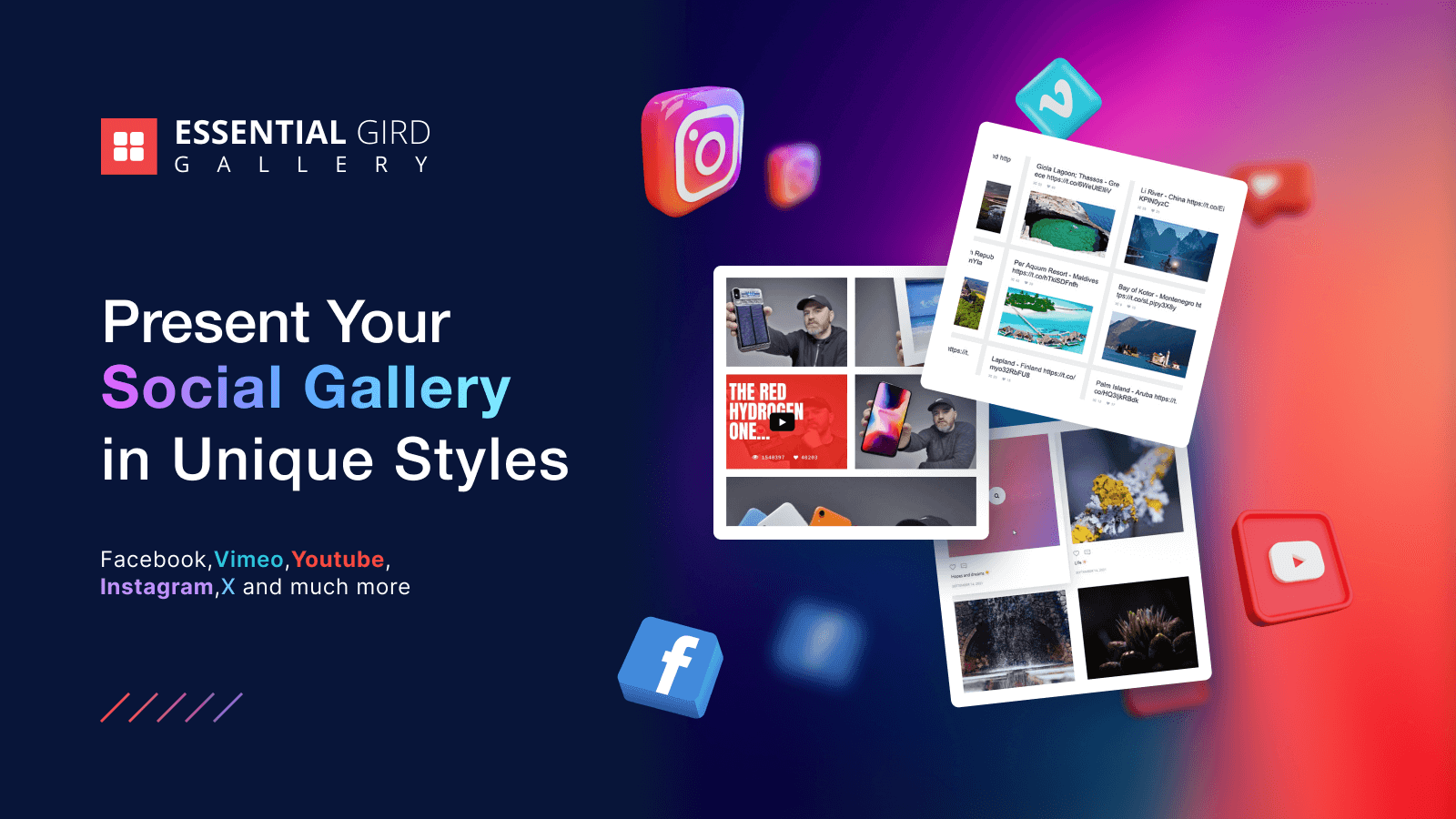 Social Gallery (Instagram, Youtube, Facebook, Twitter, Vimeo)