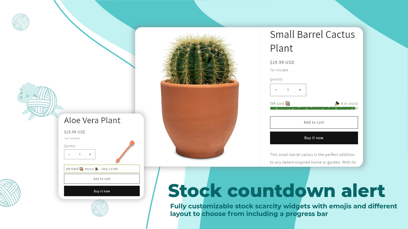 Sold stock scarcity widget is fully customizable with progress