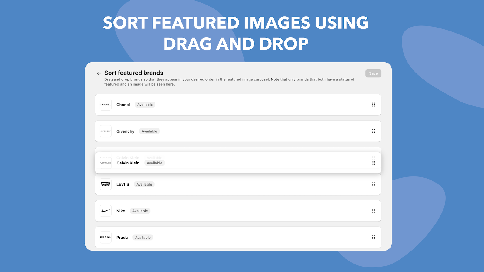 Sort featured images using drag and drop