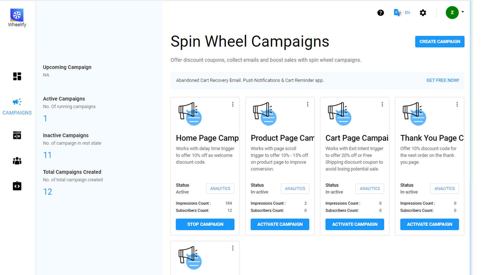 Spin wheel campaigns