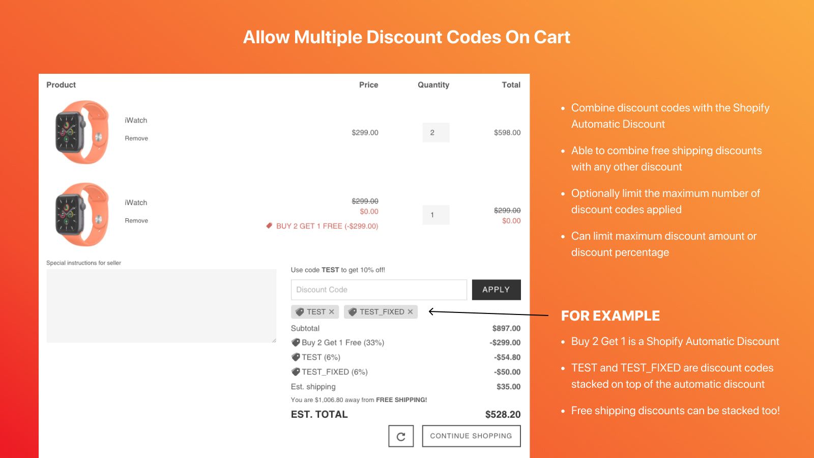 Stack Discount Codes On Cart + Multiple Automatic Discounts