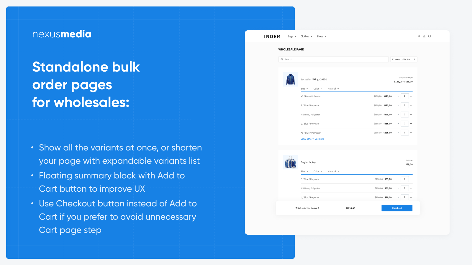 Standalone bulk order pages â€¨for wholesales:
