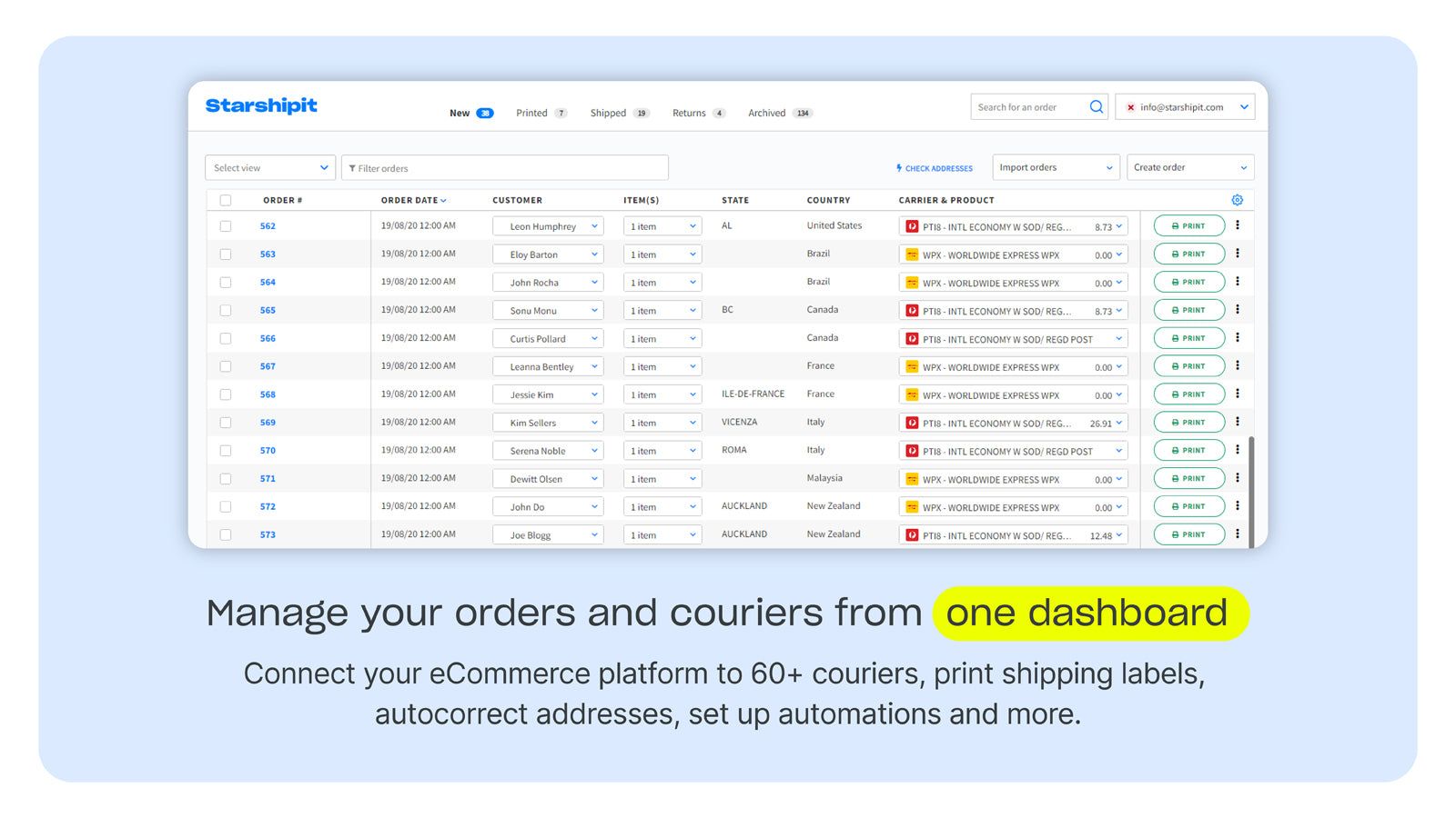 Starshipit multi courier dashboard for fulfilling online orders