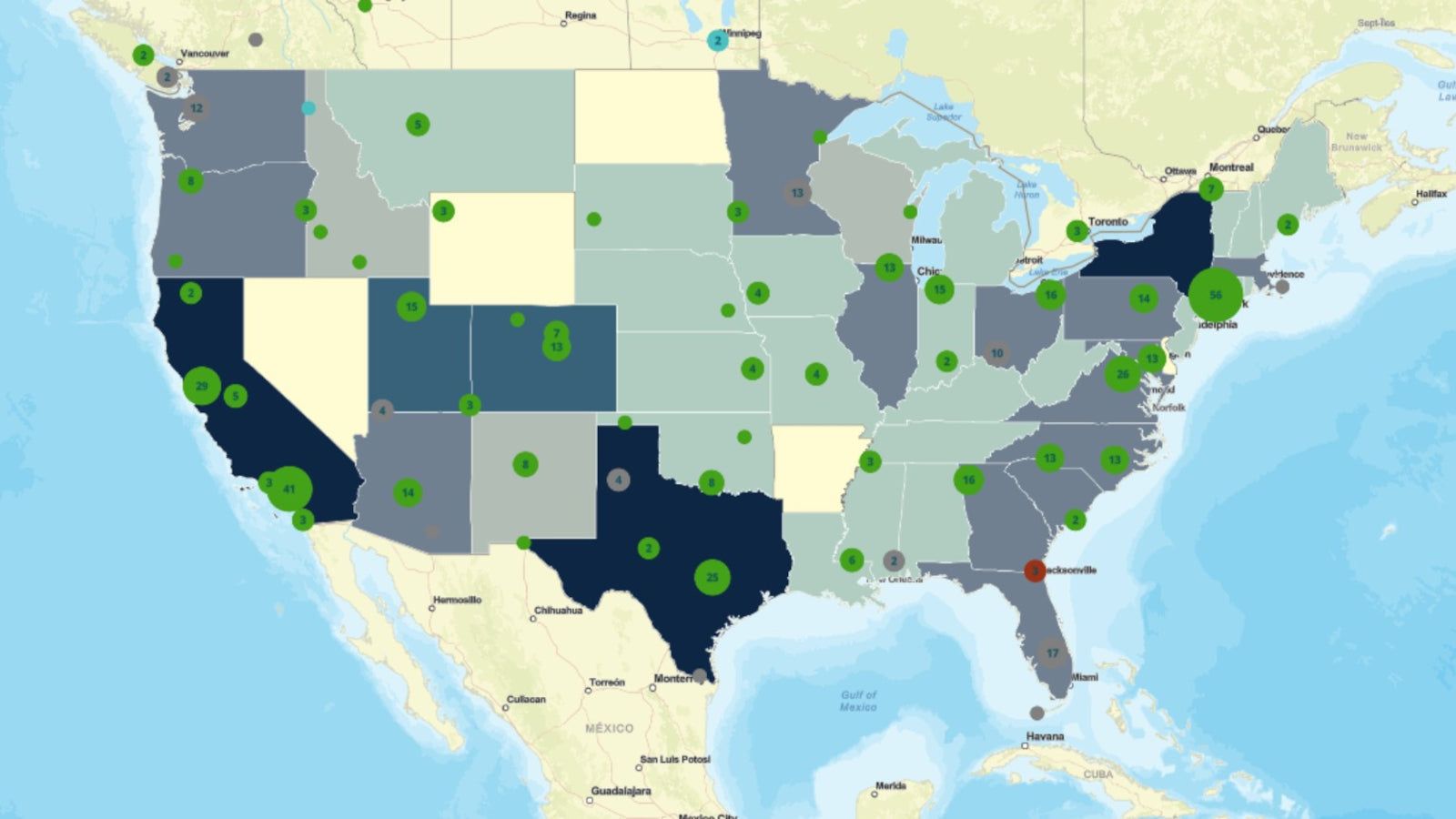 State map over United States with KPI indicators