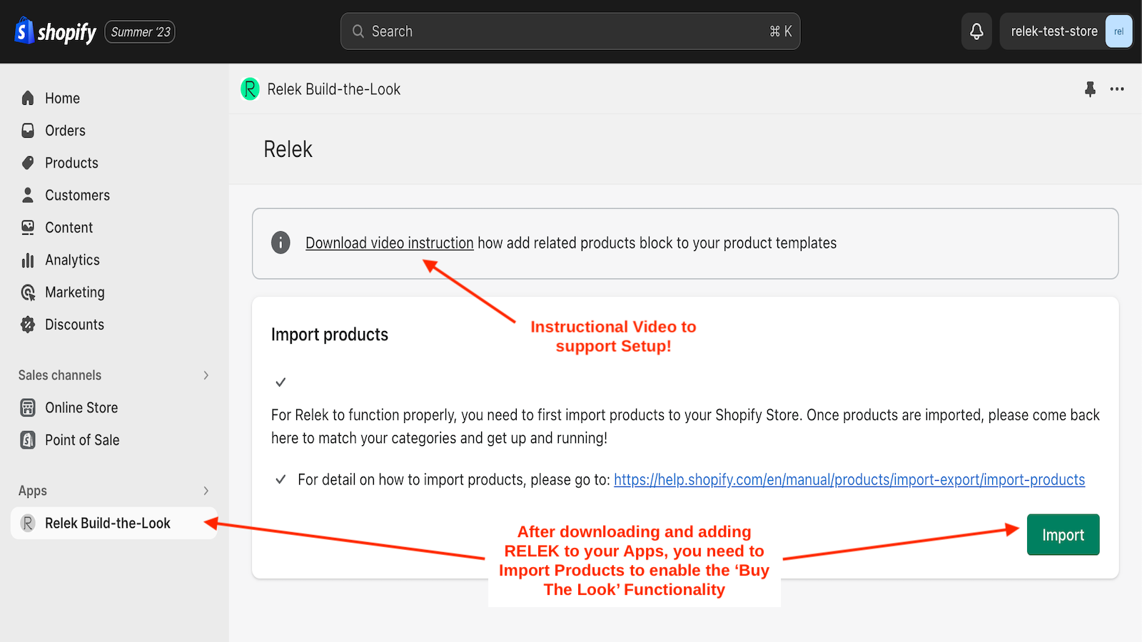 Step 1 - Importing Products to Relek via User Interface