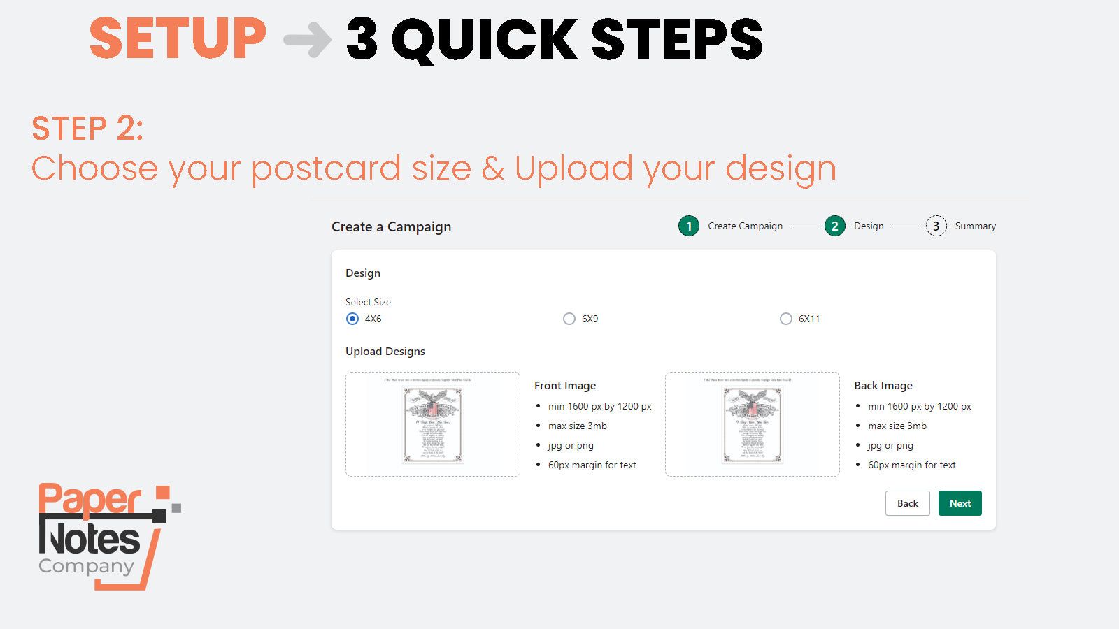 Step 2 Choose Postcard size & design