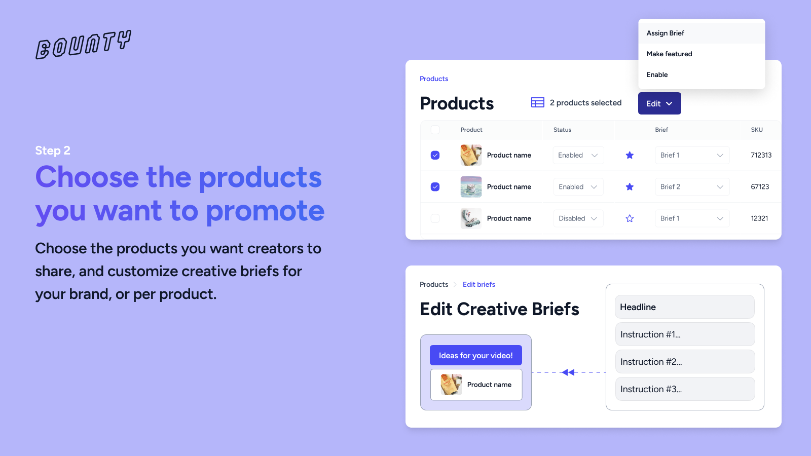 Step 2 - Configure your products & creative briefs