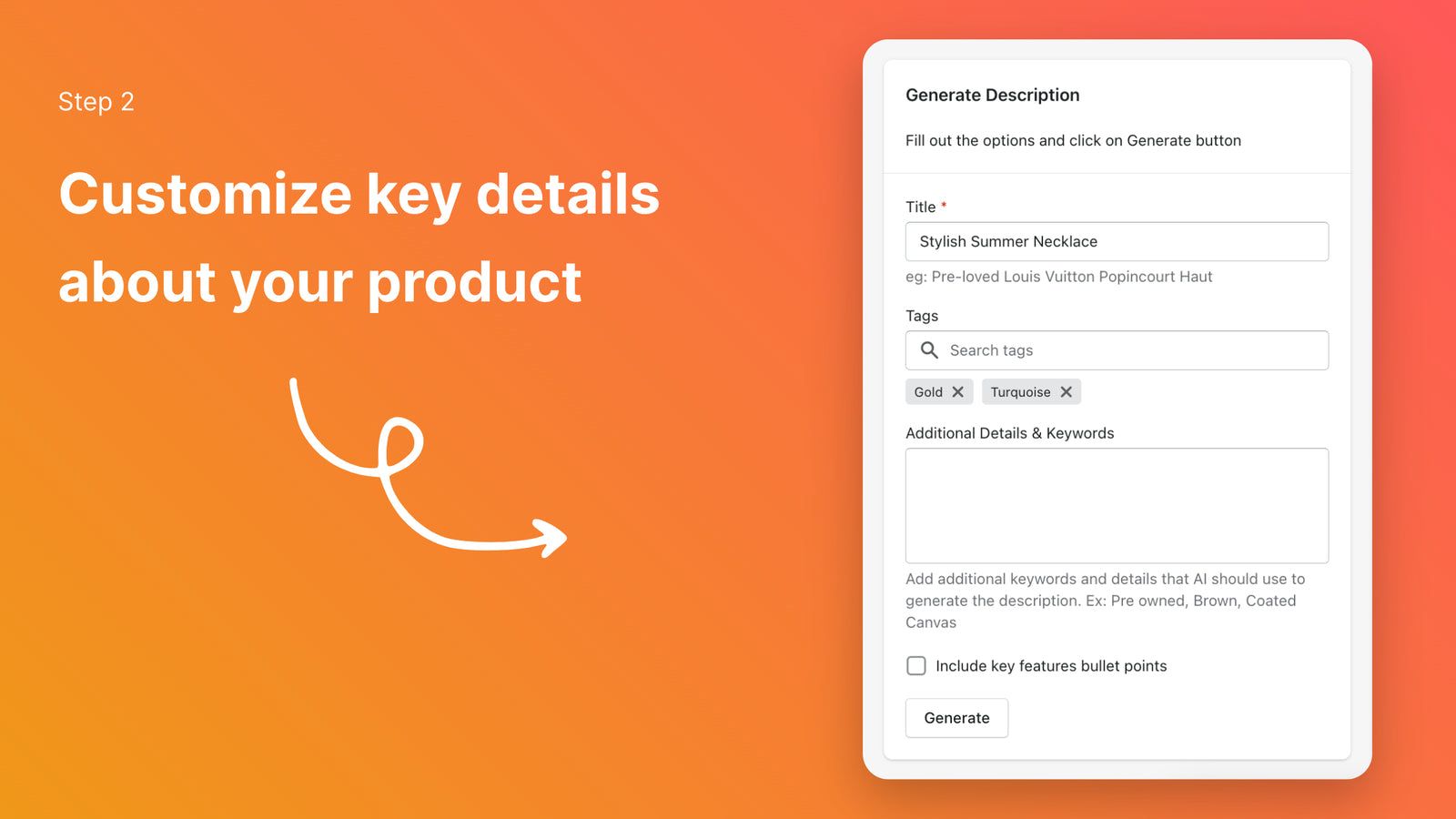 Step 2: Customize key details about your product