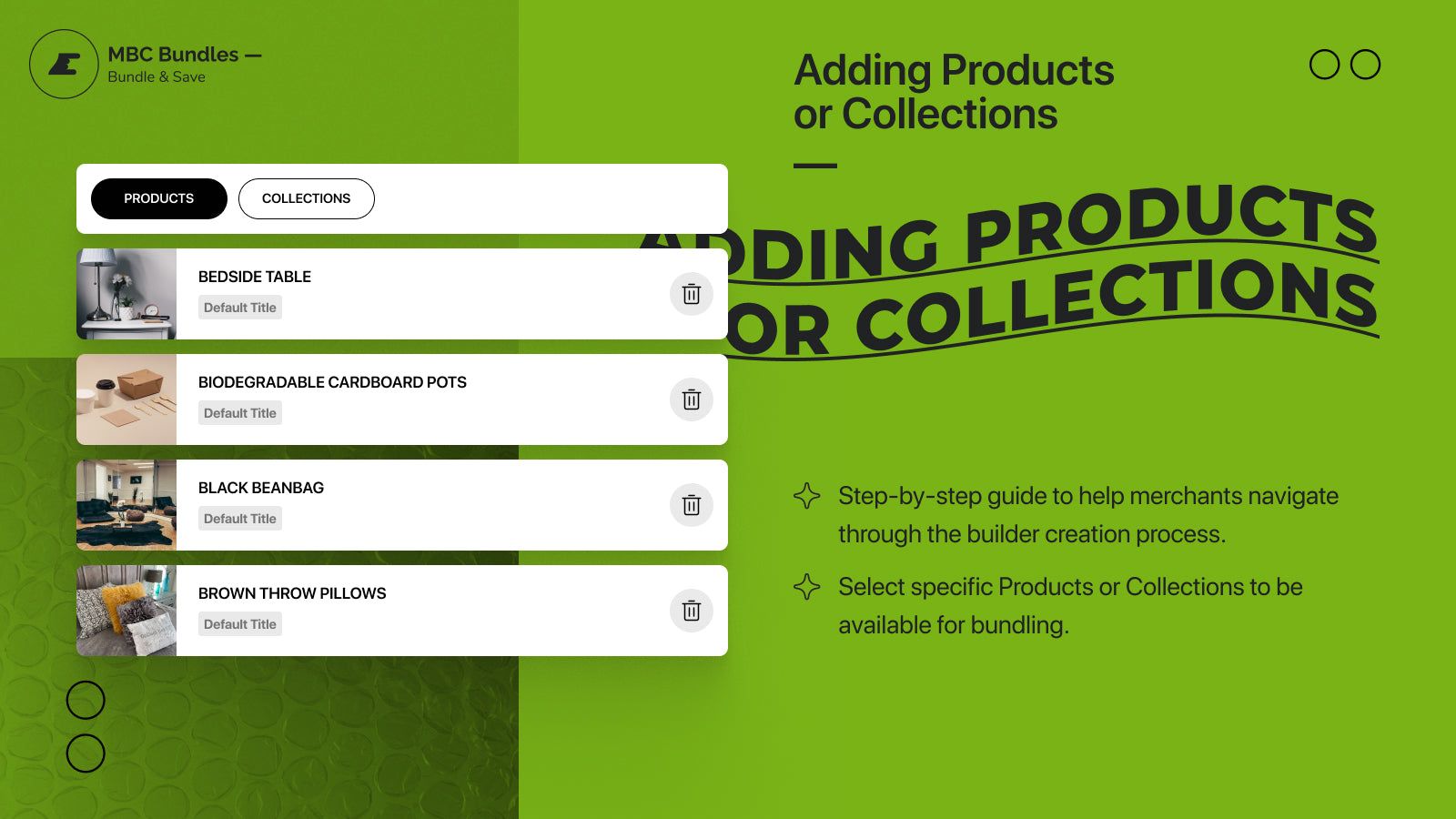 Step-by-step adding product collections to bundle builder page