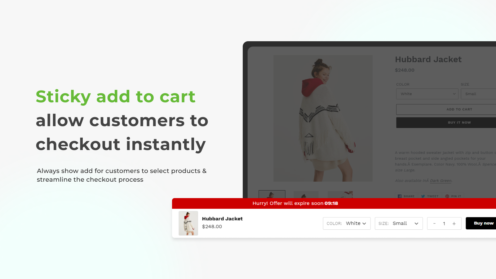 Sticky add to cart bar allow customers to checkout instantly