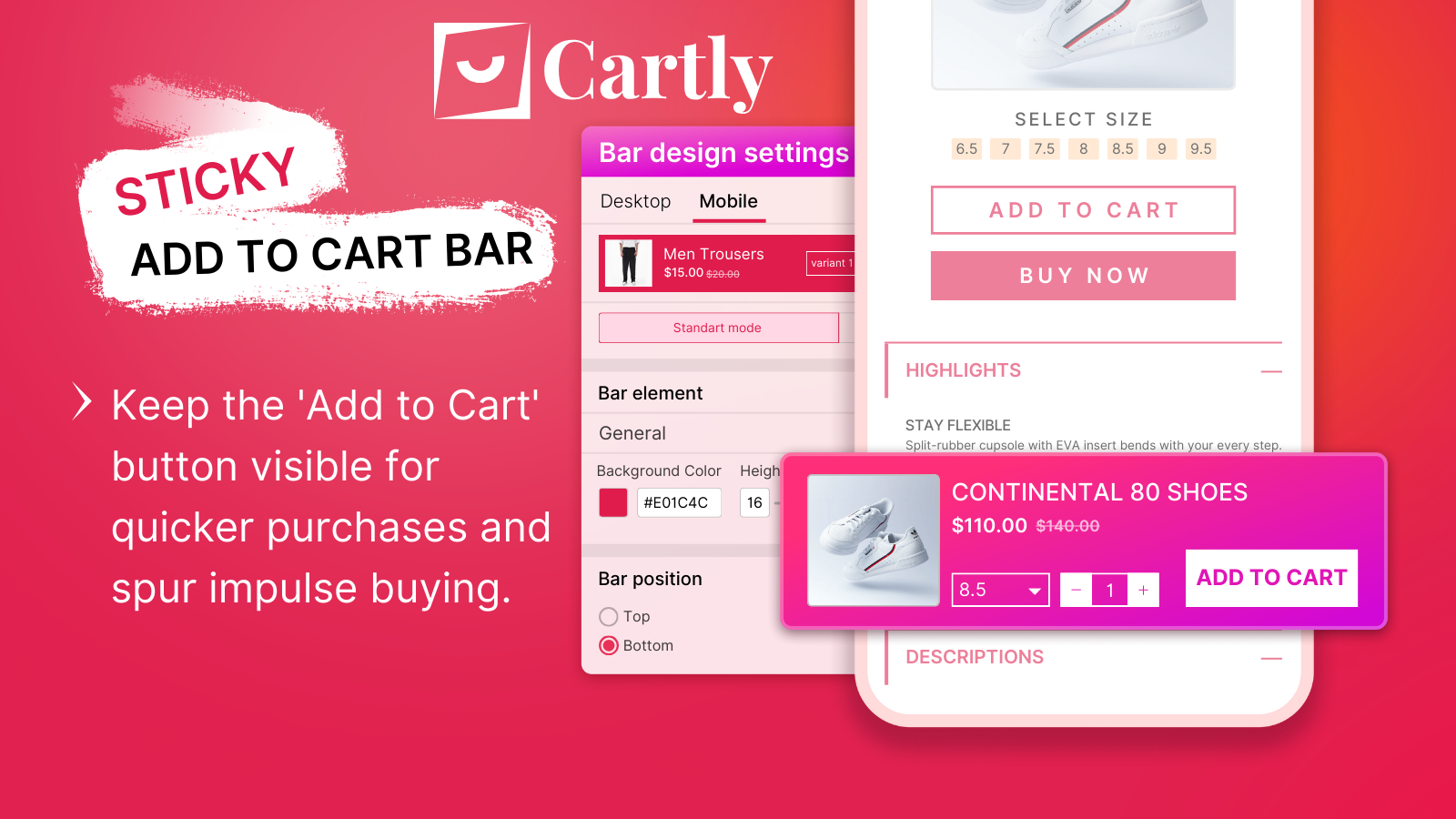 sticky add to cart button bar for quicker impulse purchases