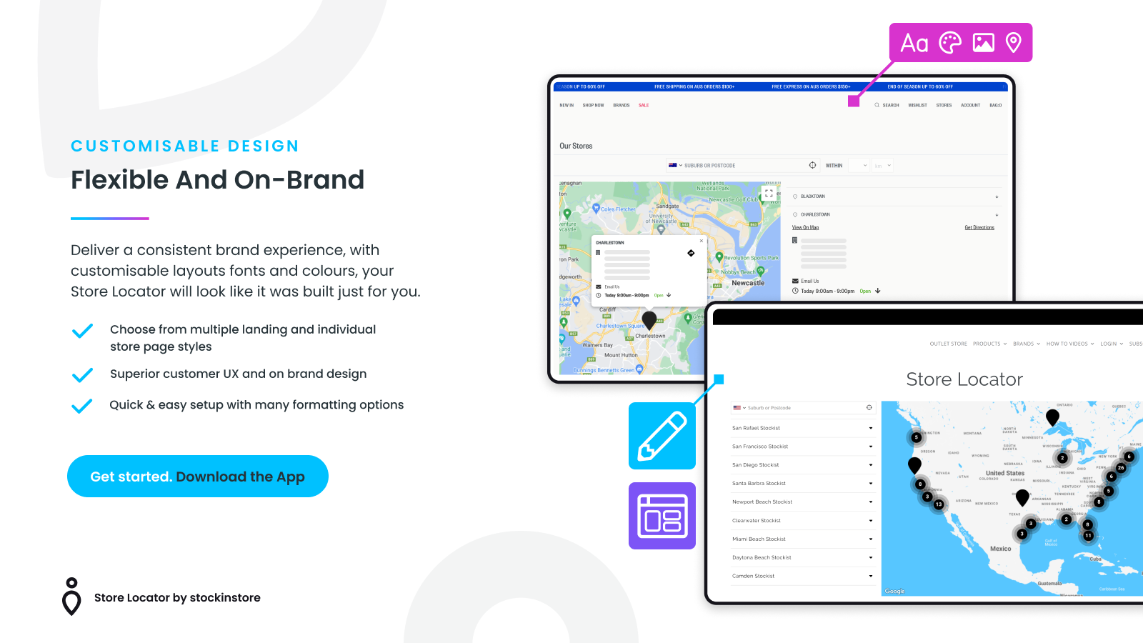 stockinstore Store Locator app with customisable design