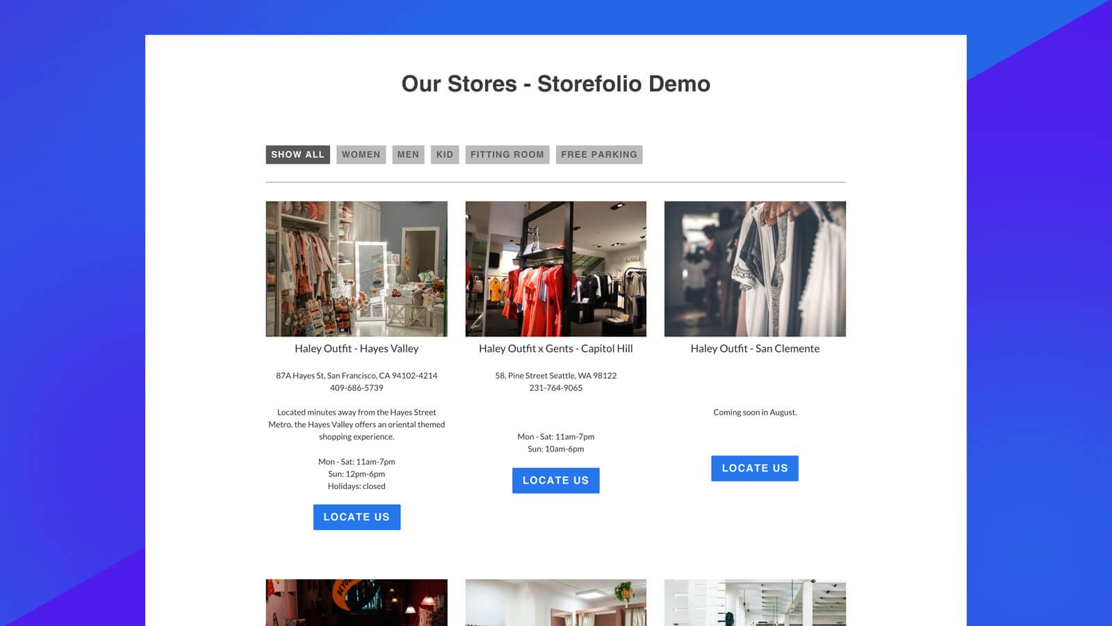 Storefolio Photo Gallery Style Store Locator