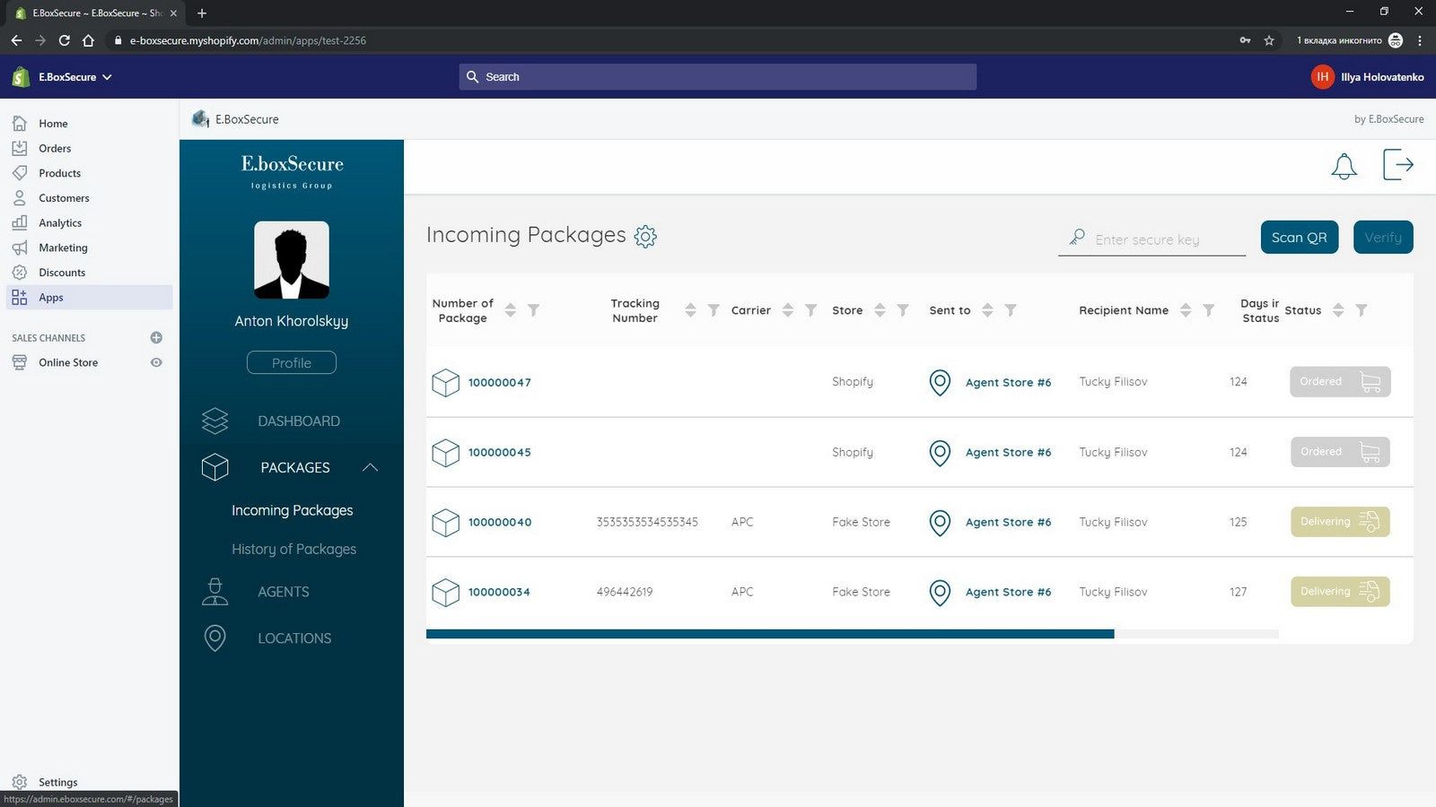 Storefront view of embedded E.BoxSecure's Admin part