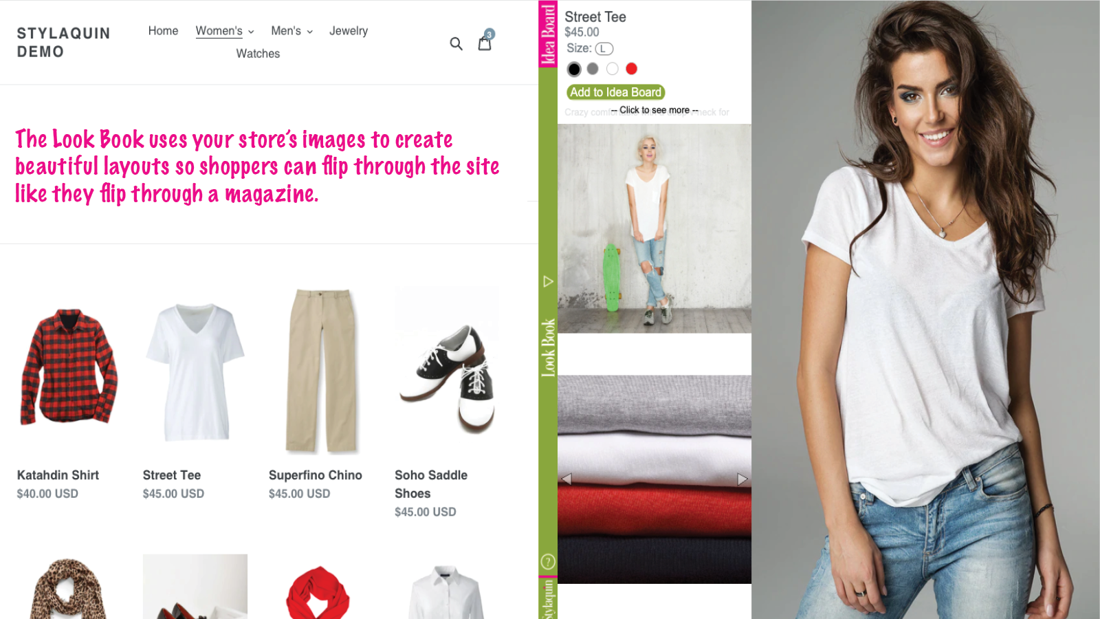 Stylaquin uses your store’s pics to make beautiful layouts.