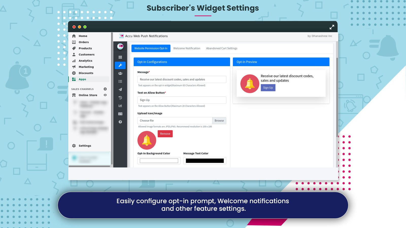 Subscriber's Widget Settings - Accu Web Push Notifications