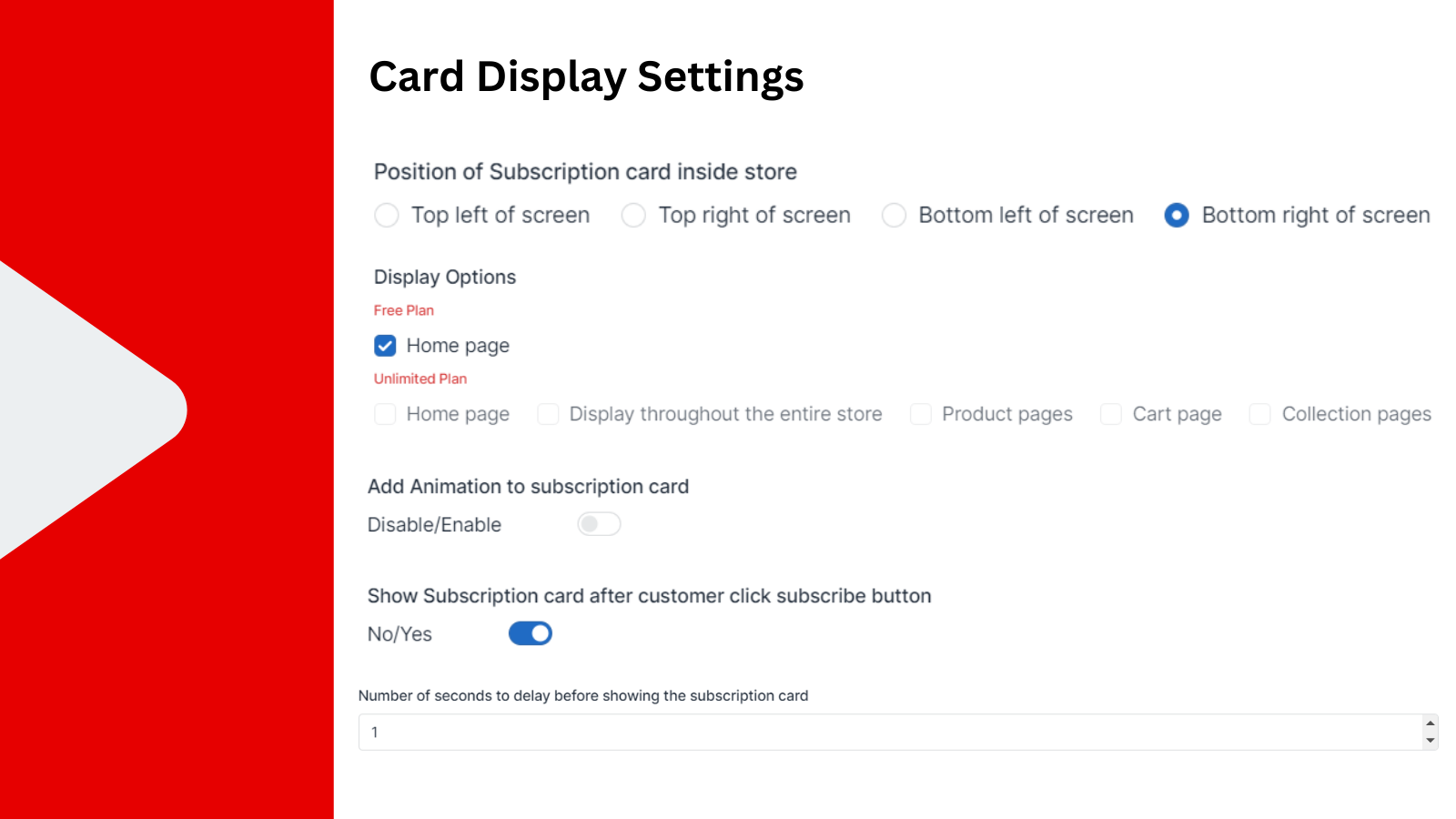 Subscription Card Settings