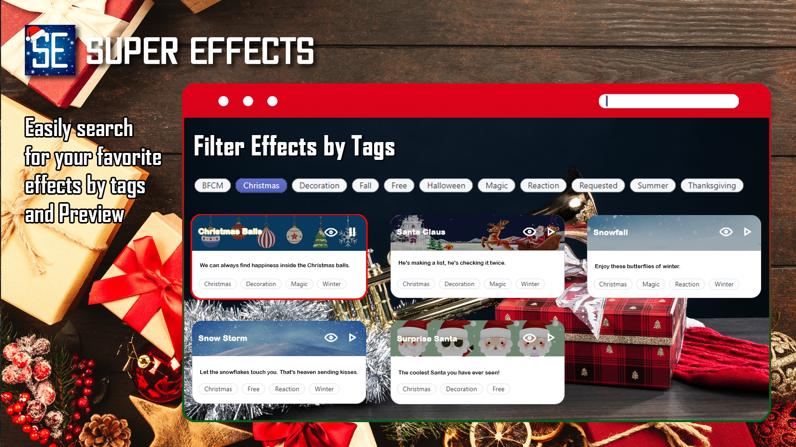 Super Effects filter effects by tags
